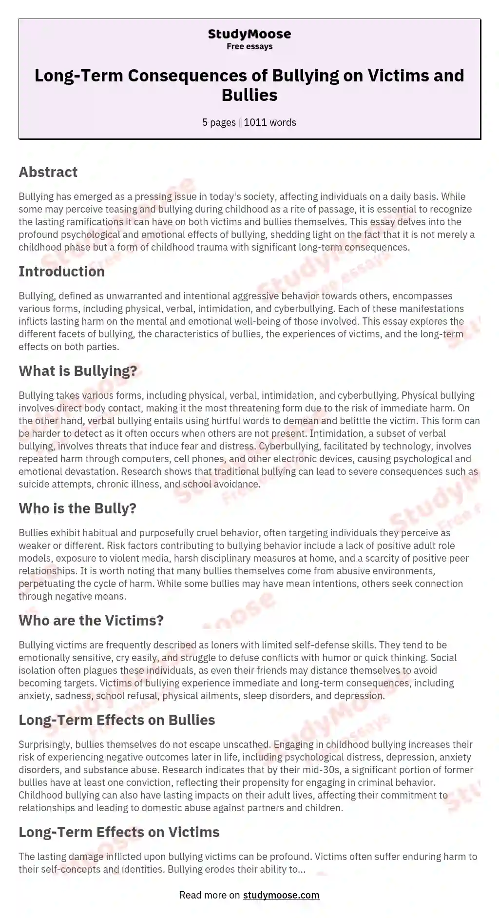 a thesis about bullying