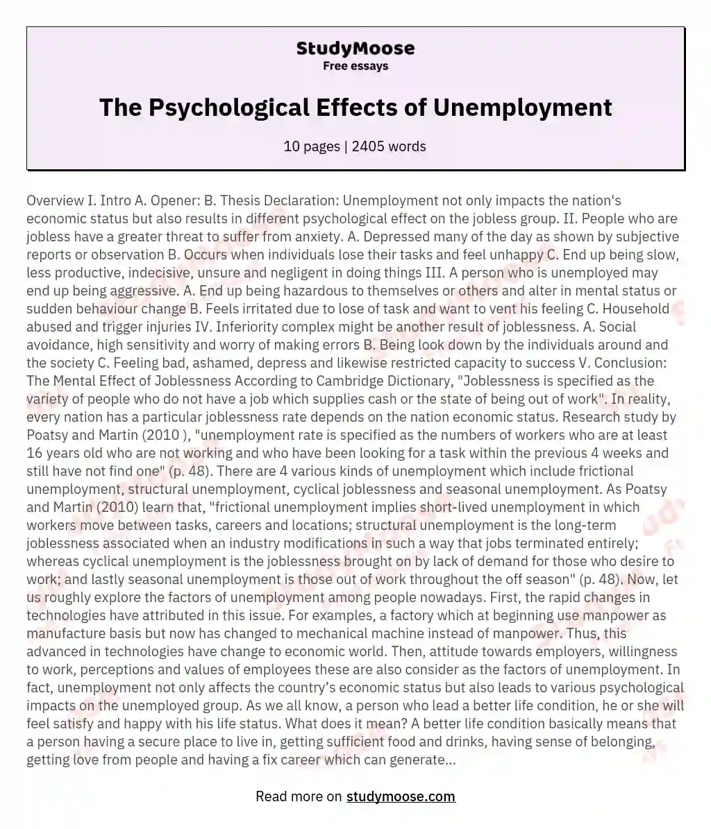 The Psychological Effects of Unemployment essay