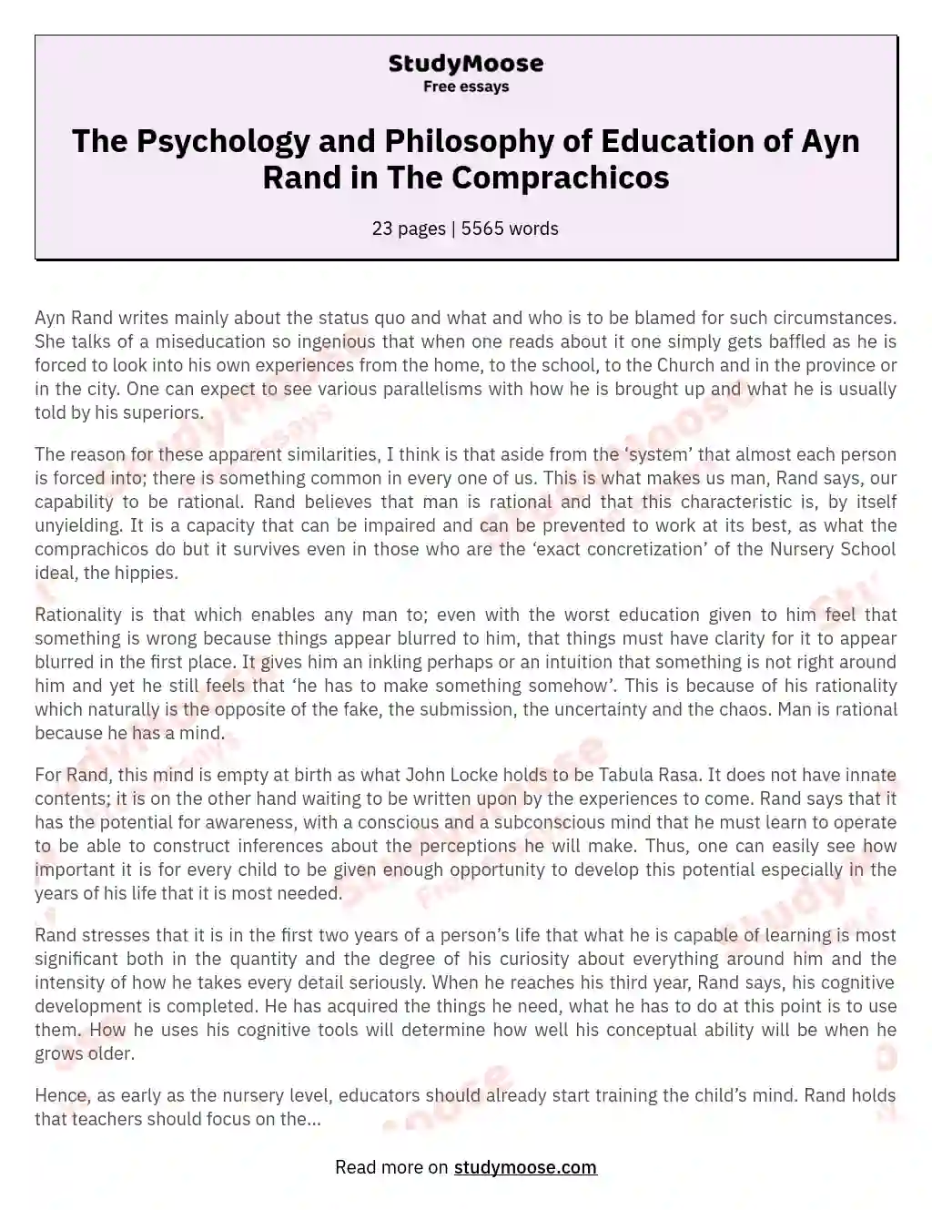 The Psychology and Philosophy of Education of Ayn Rand in The Comprachicos
