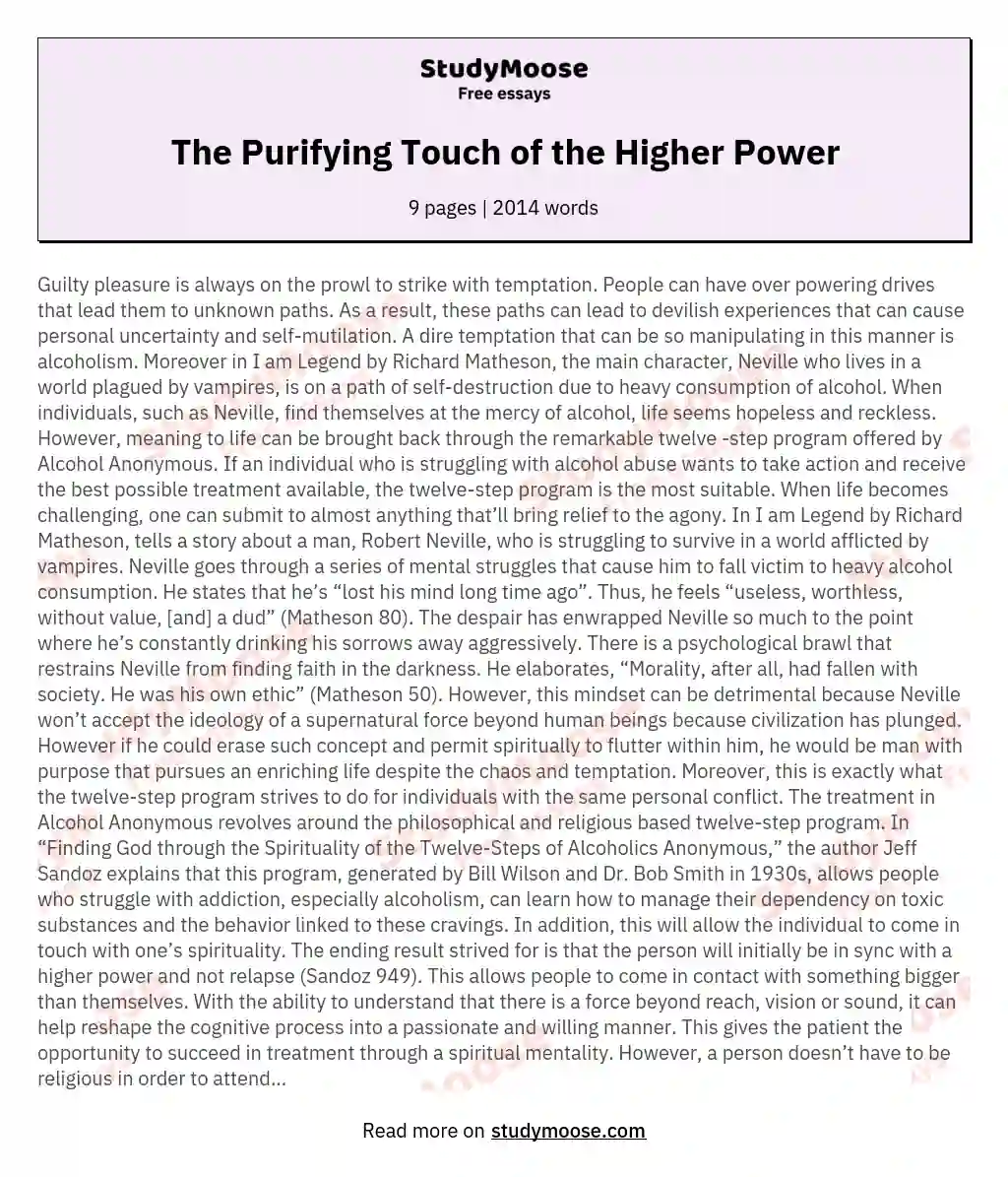The Purifying Touch of the Higher Power essay
