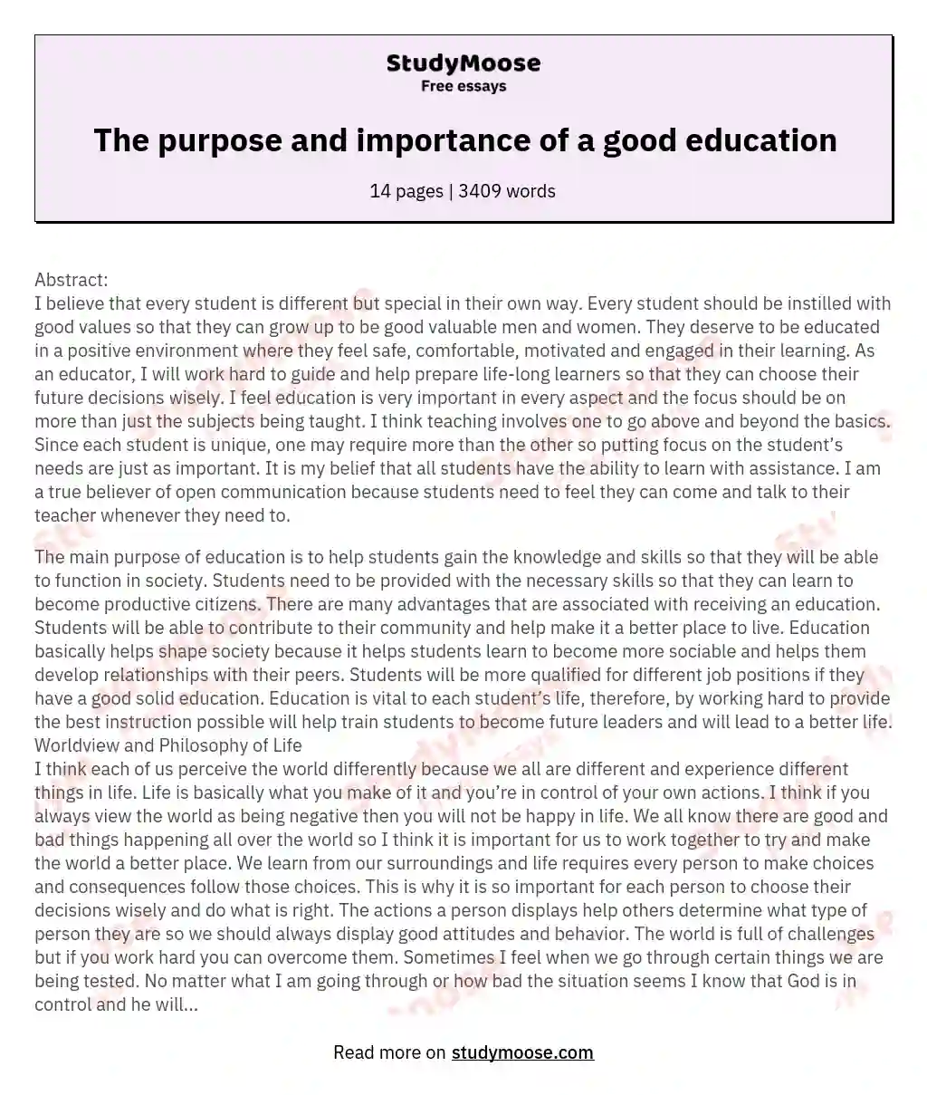 The purpose and importance of a good education essay