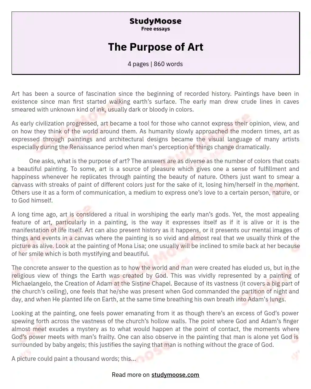 The Purpose of Art essay