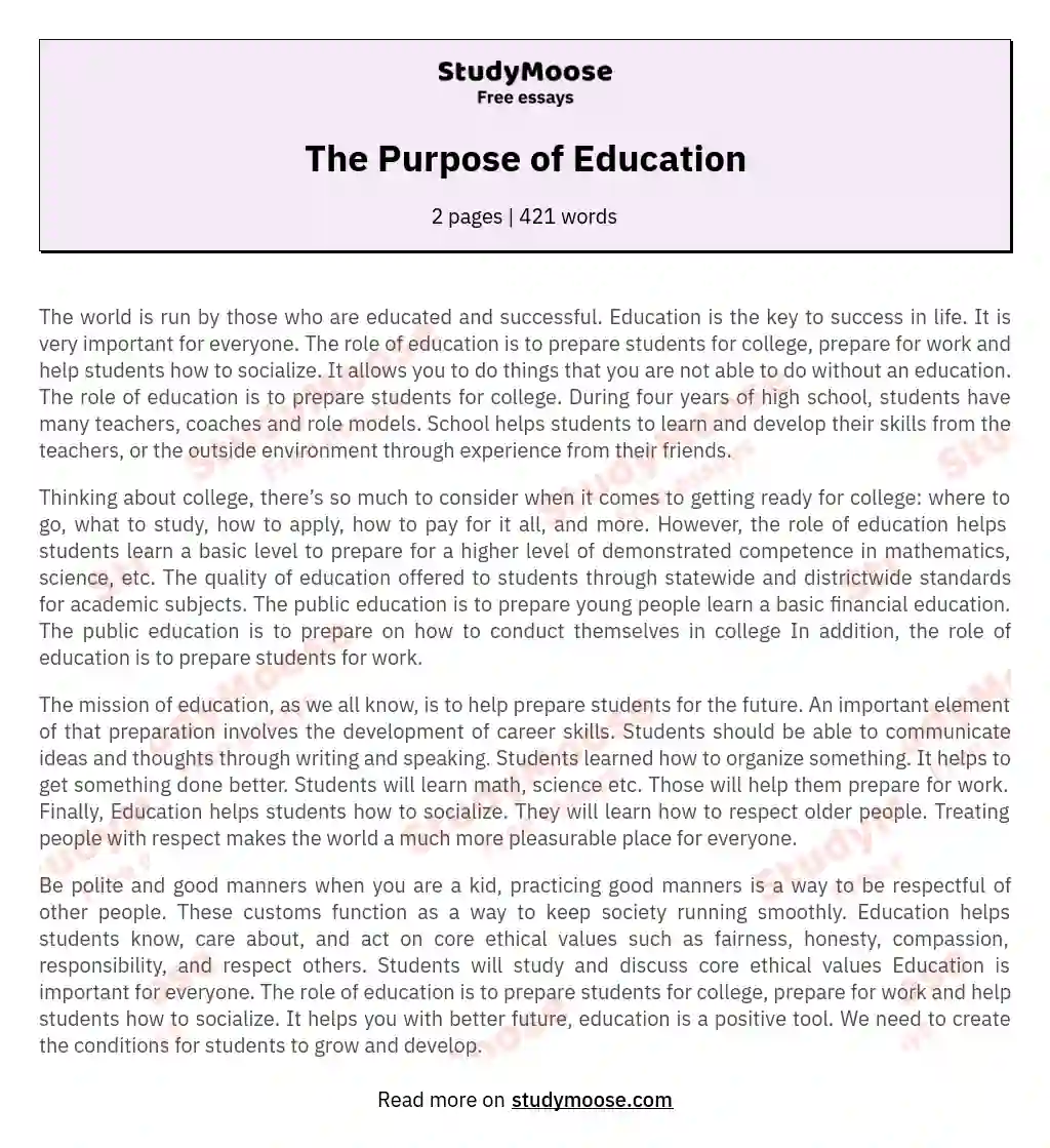 The Purpose of Education essay