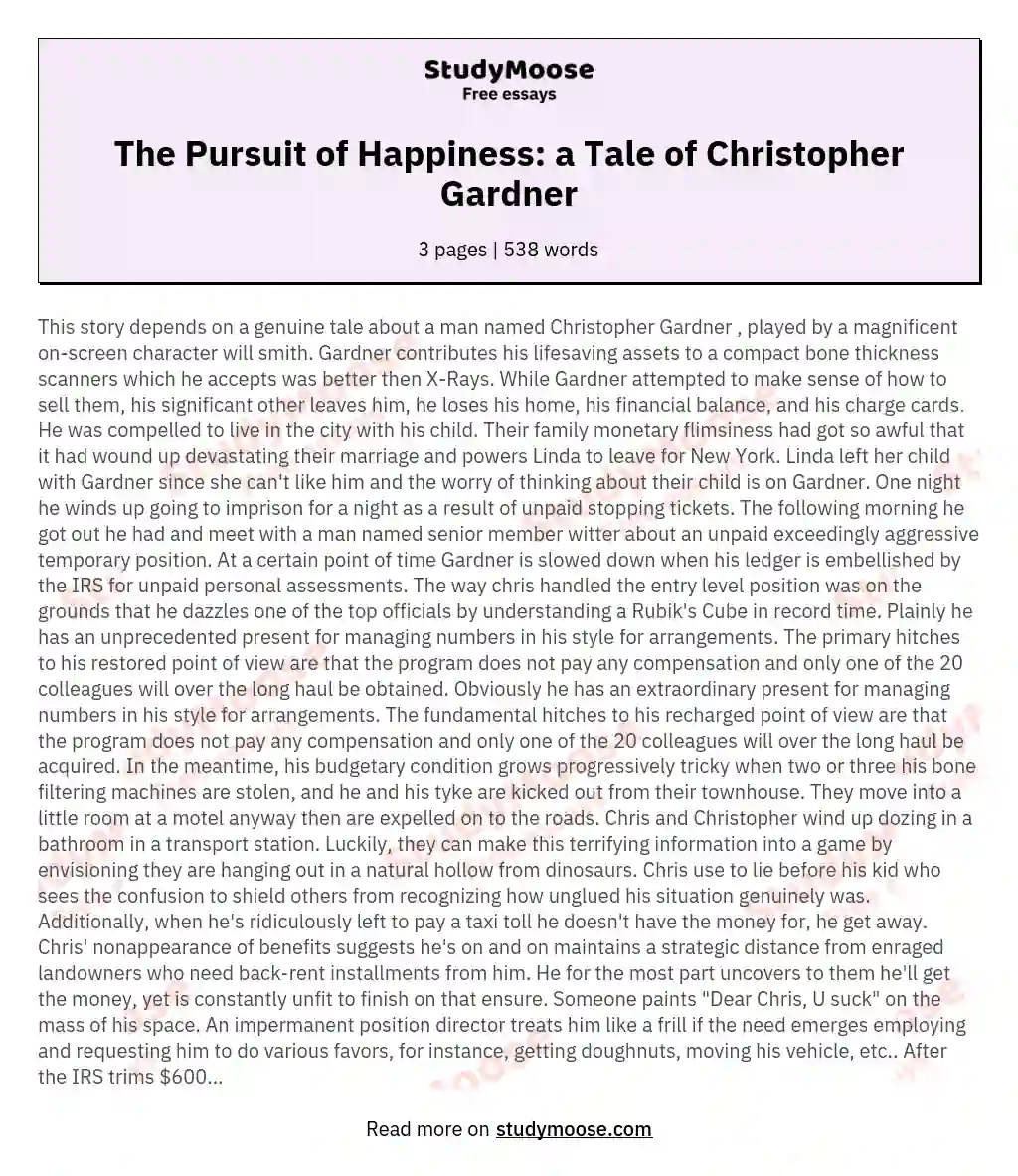 The Pursuit of Happiness: a Tale of Christopher Gardner