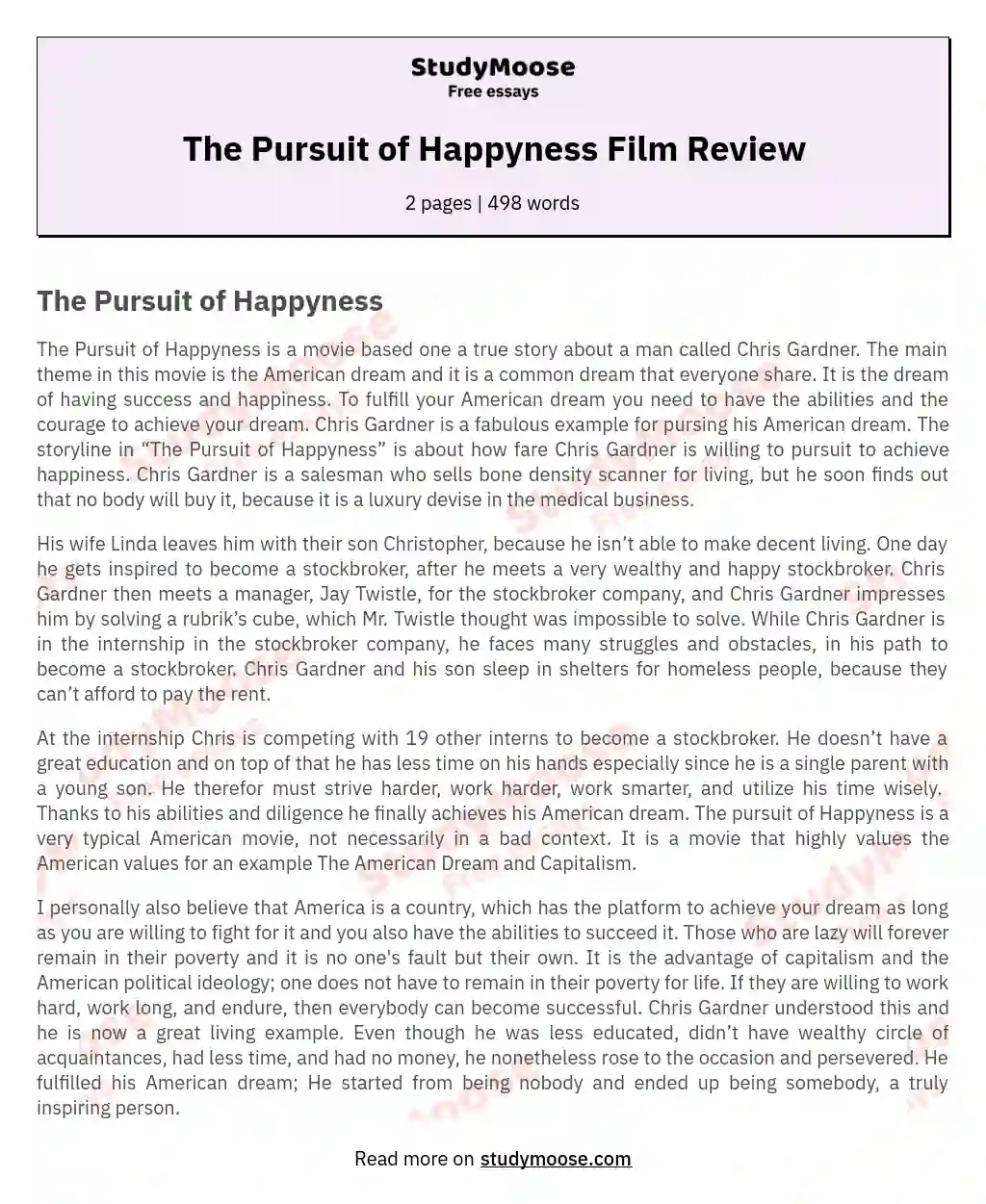 The Pursuit of Happyness Film Review essay