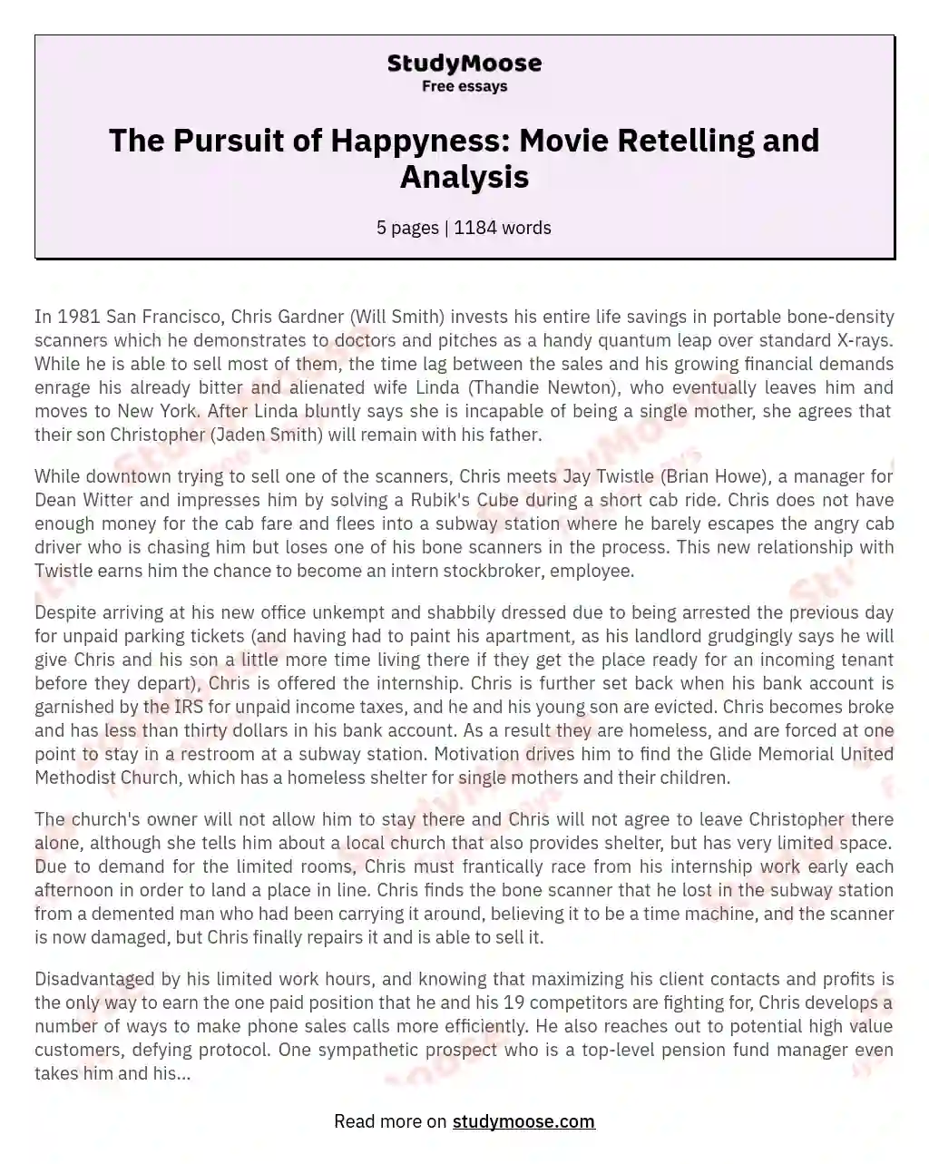 pursuit of happyness movie essay