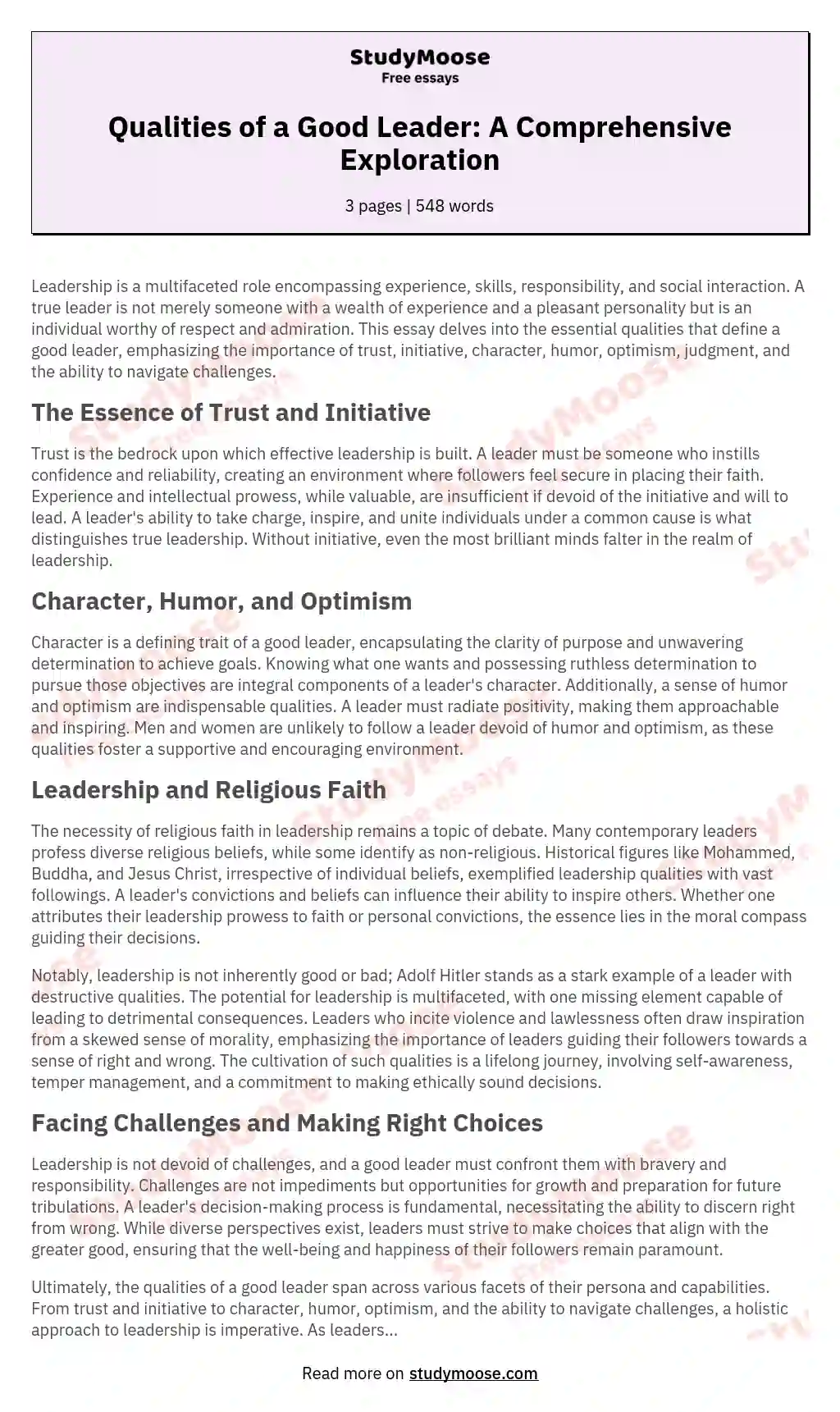  Qualities Of A Leader Essay Essay On Leadership Qualities 2022 10 08