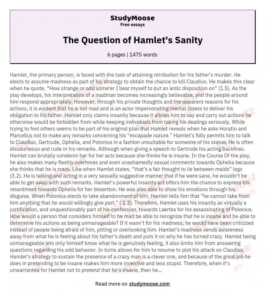The Question of Hamlet's Sanity essay