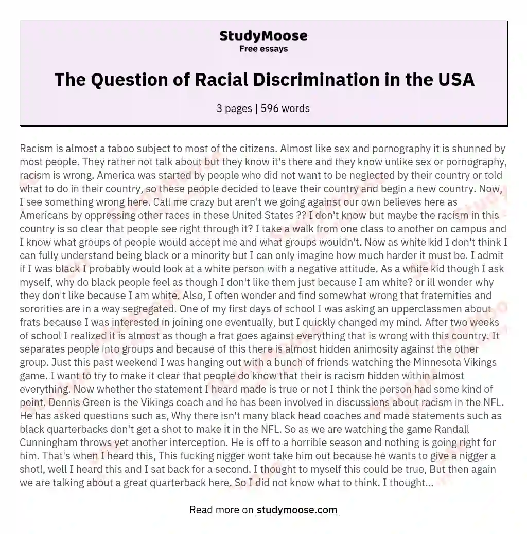 The Question of Racial Discrimination in the USA essay