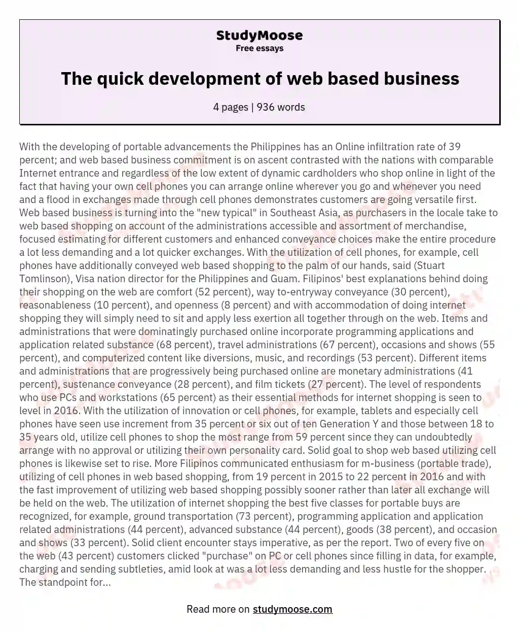 The quick development of web based business essay
