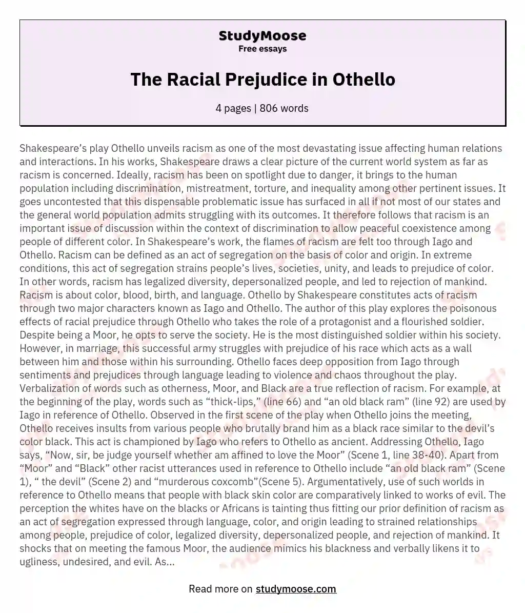 The Racial Prejudice in Othello essay