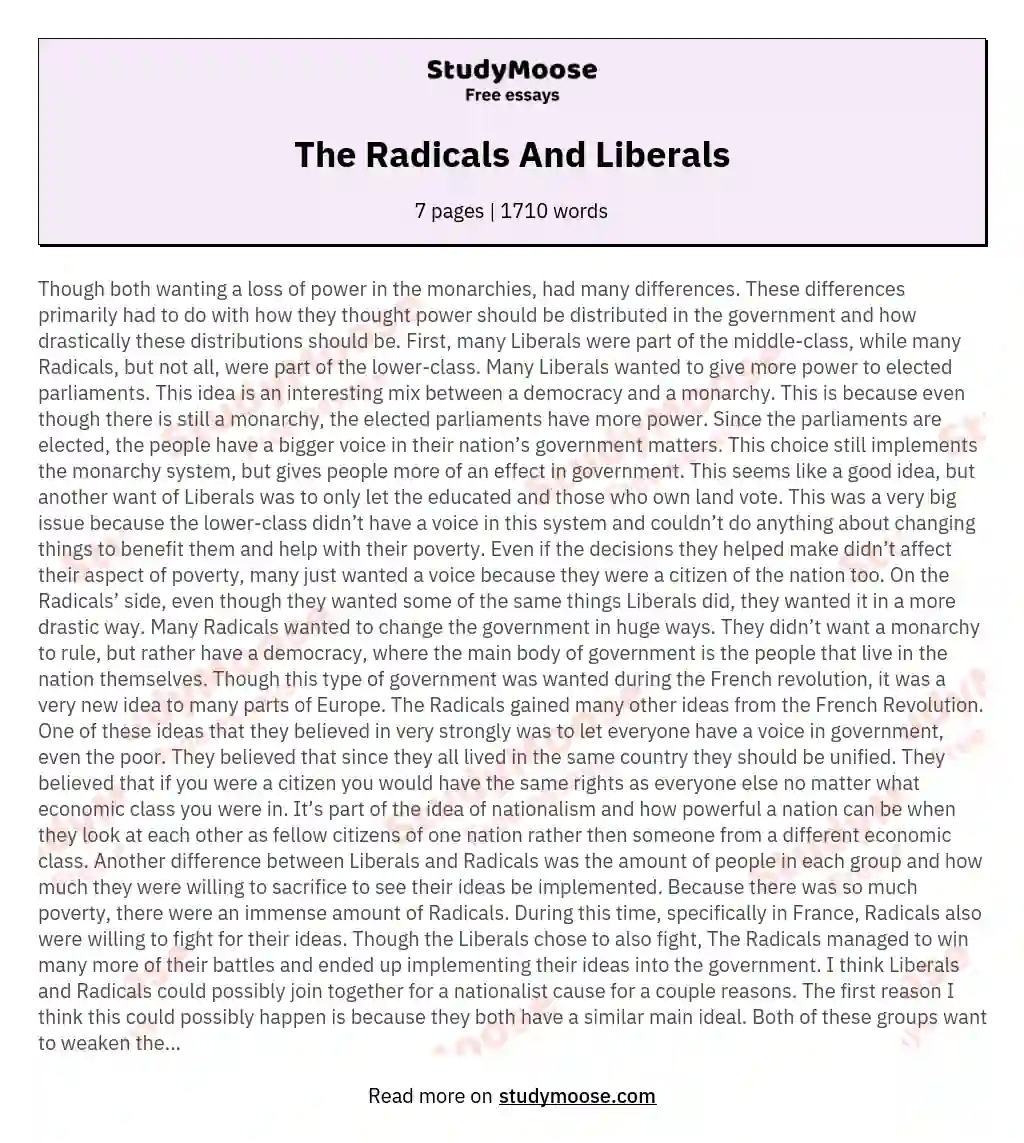The Radicals And Liberals essay