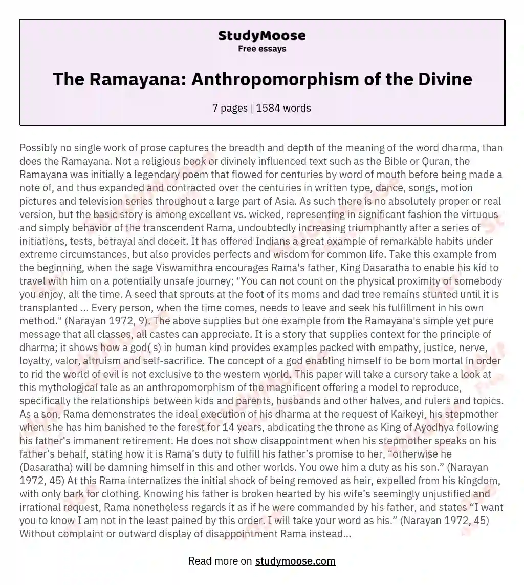 The Ramayana: Anthropomorphism of the Divine essay