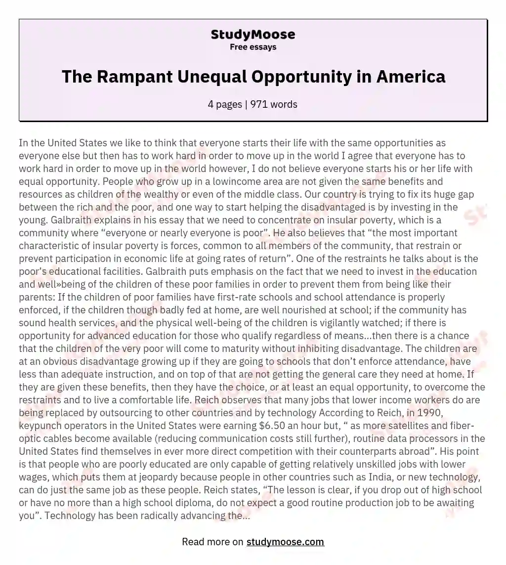 The Rampant Unequal Opportunity in America essay