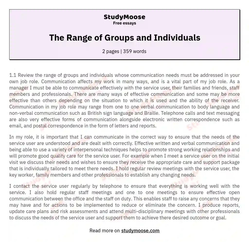 The Range of Groups and Individuals essay