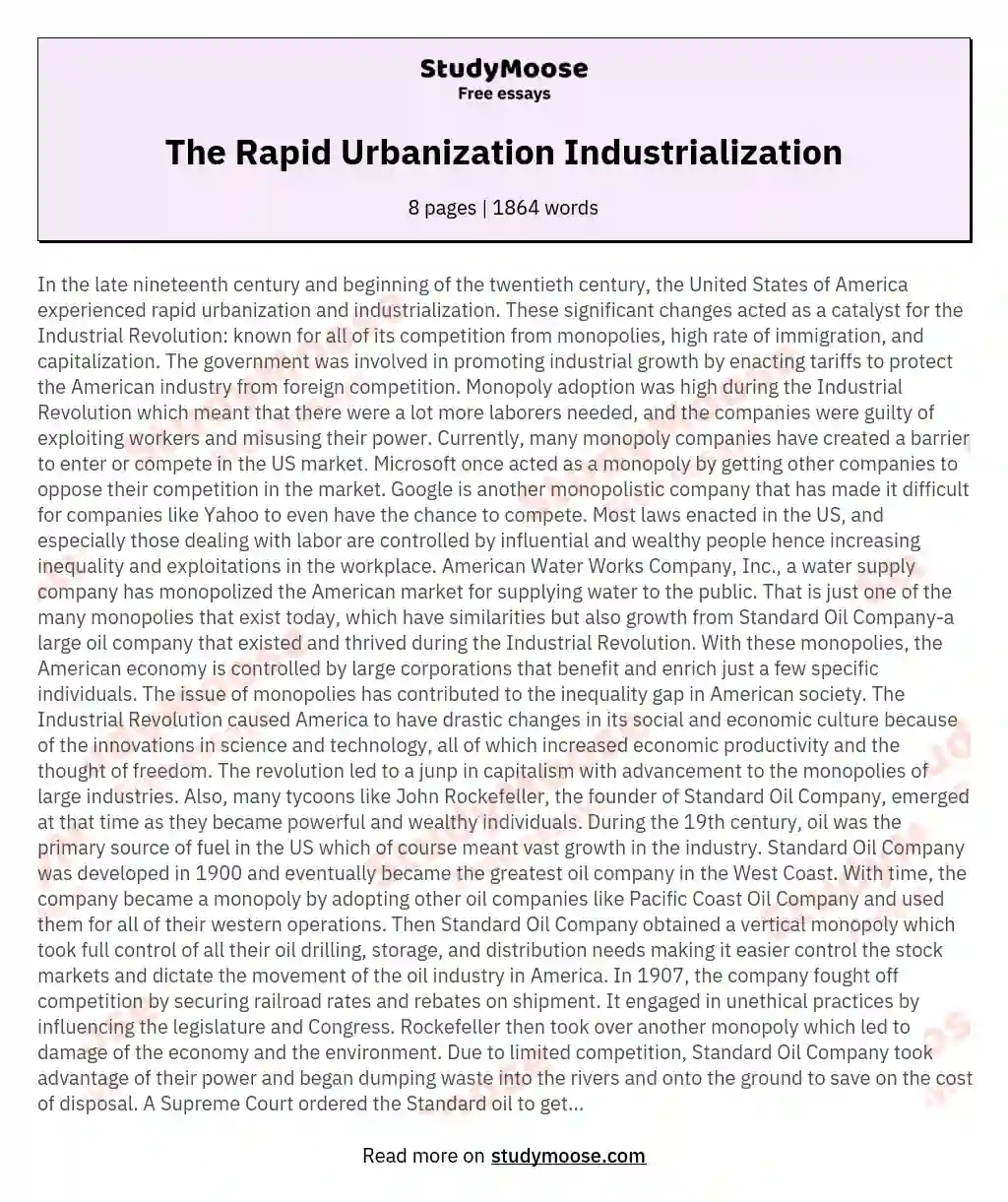 The Rapid Urbanization Industrialization essay