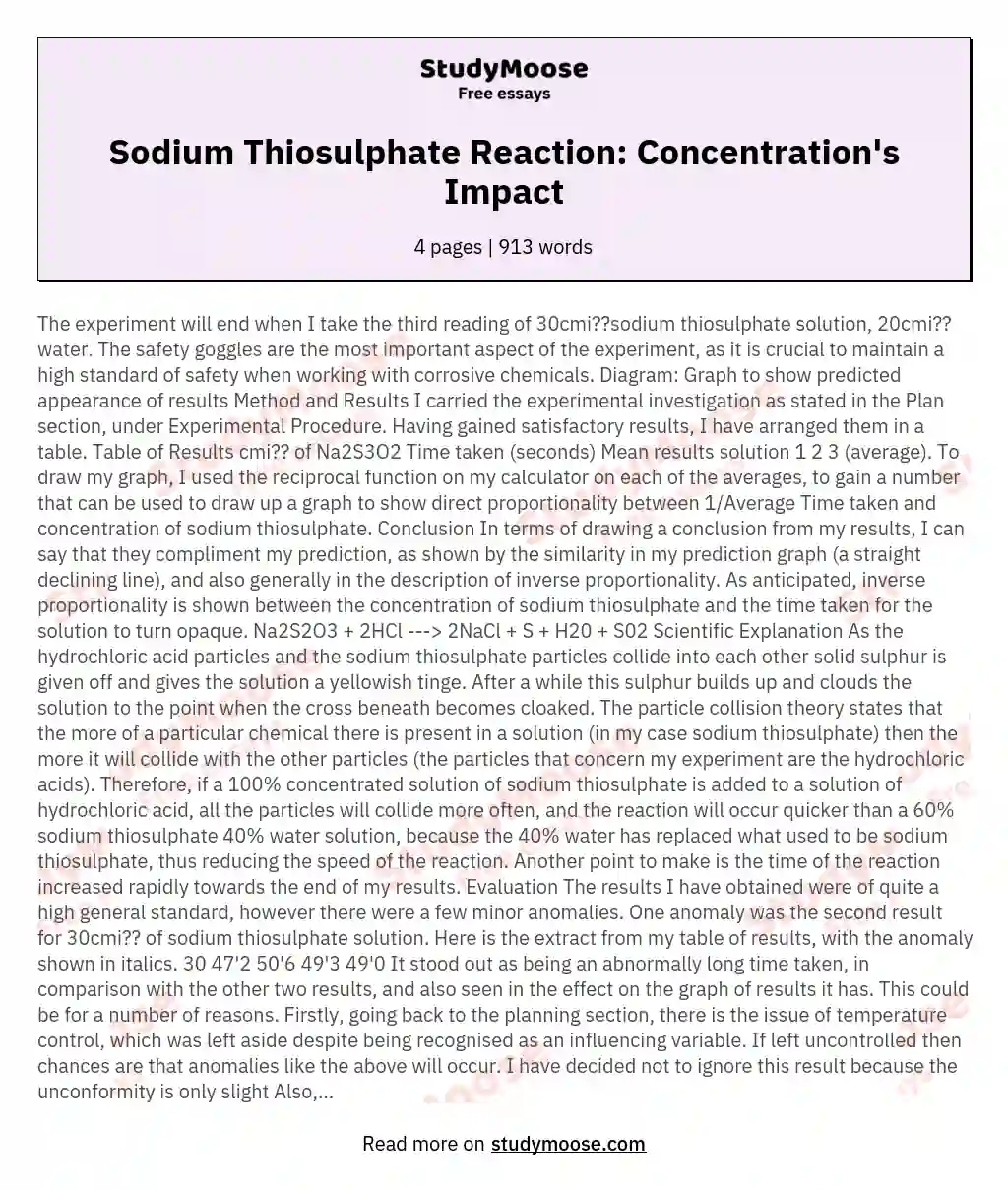 Sodium Thiosulphate Reaction: Concentration's Impact essay