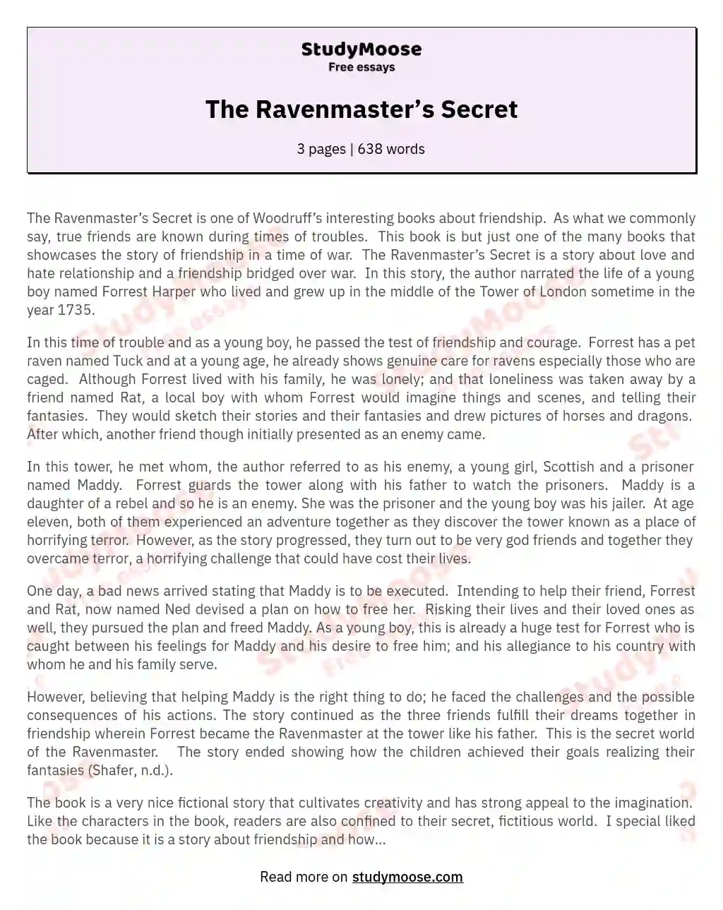 The Ravenmaster’s Secret essay