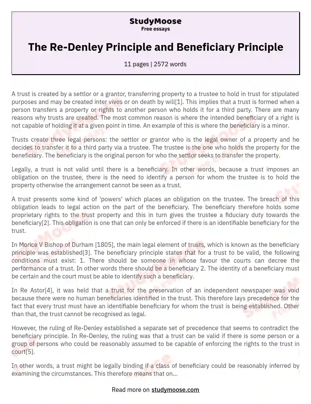 The Re-Denley Principle and Beneficiary Principle essay