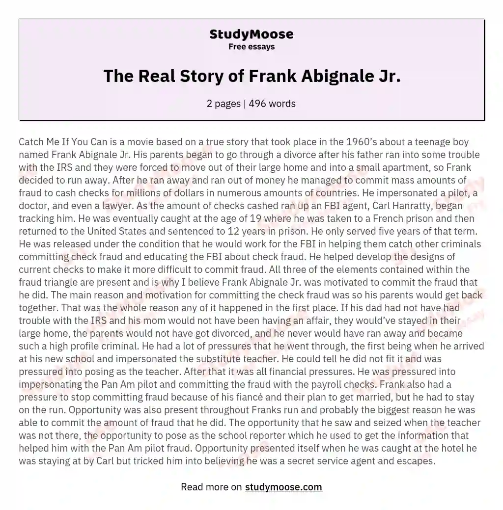The Real Story of Frank Abignale Jr. essay