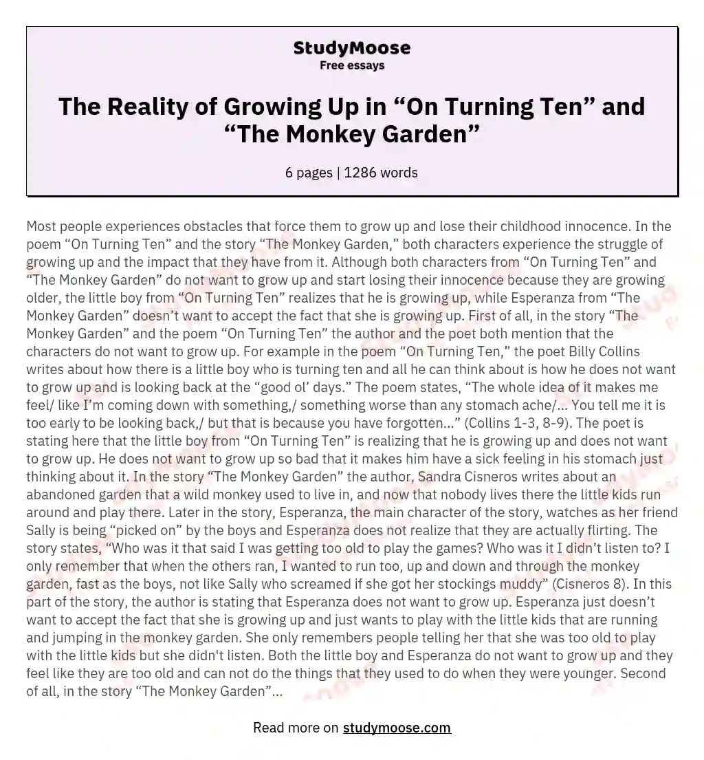 The Reality of Growing Up in “On Turning Ten” and “The Monkey Garden”