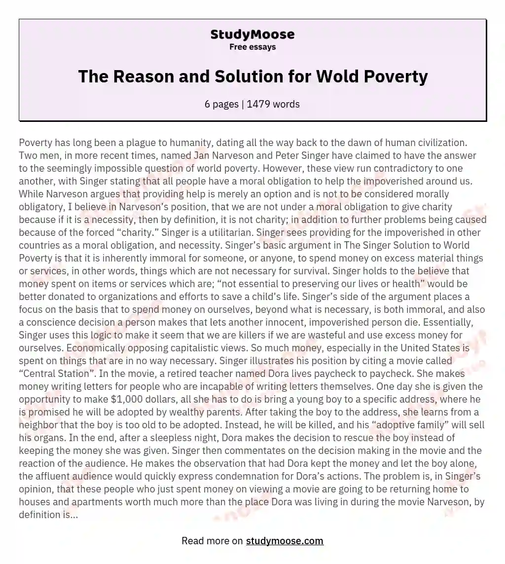 The Reason and Solution for Wold Poverty essay