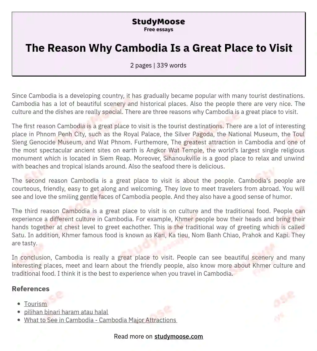 The Reason Why Cambodia Is a Great Place to Visit essay