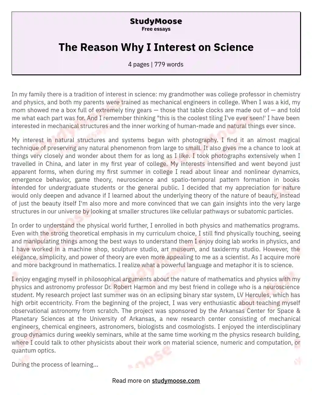 research interest essay example