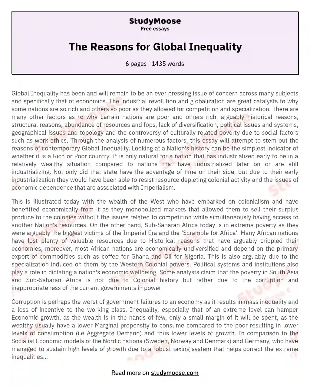 The Reasons for Global Inequality essay