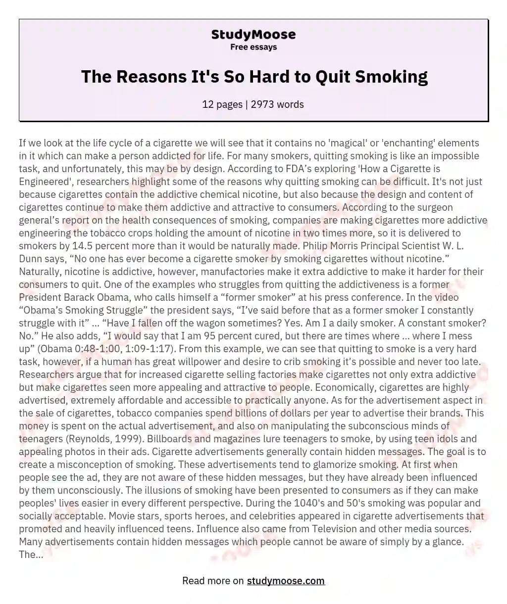 The Reasons It's So Hard to Quit Smoking essay