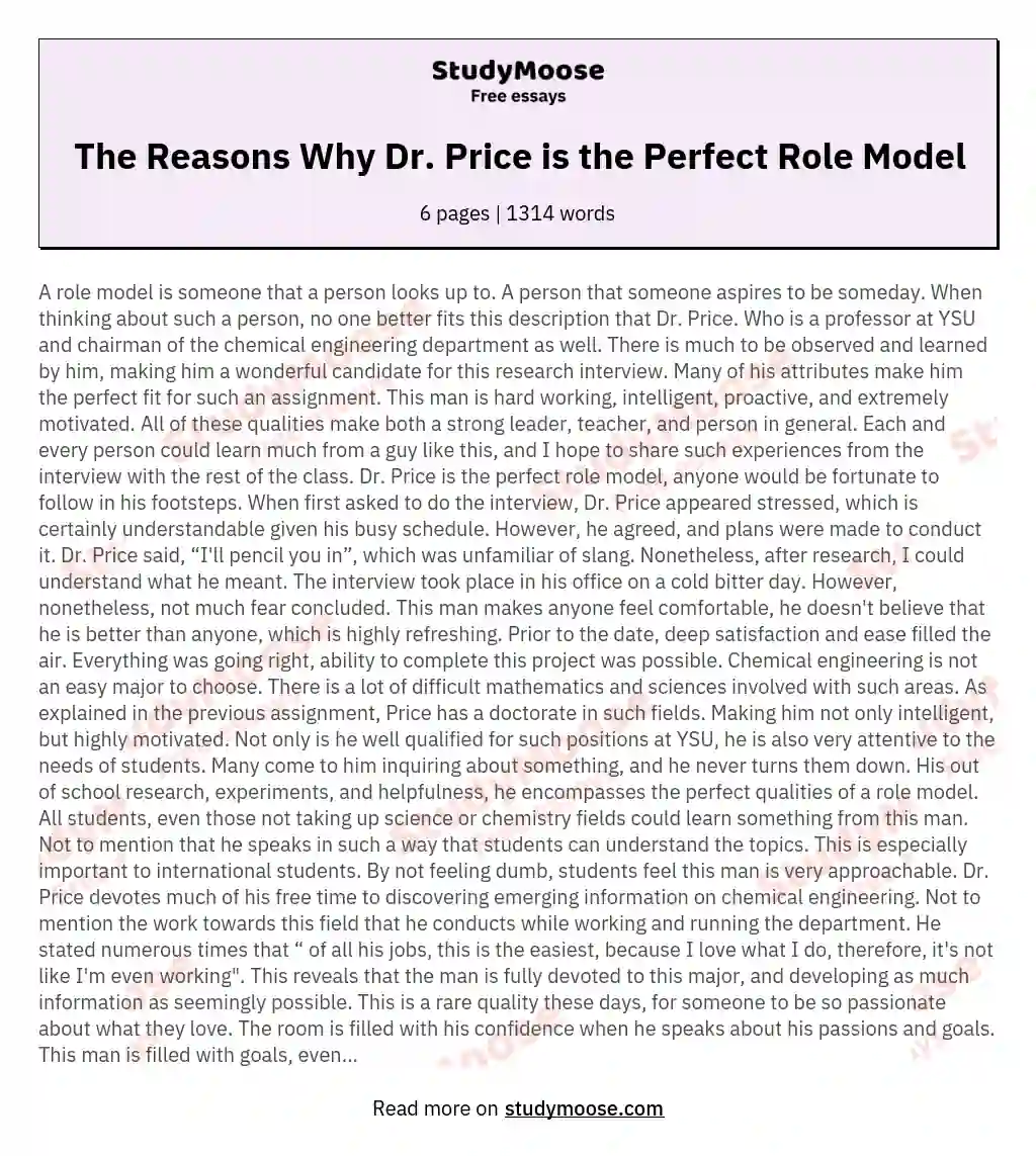 The Reasons Why Dr. Price is the Perfect Role Model essay
