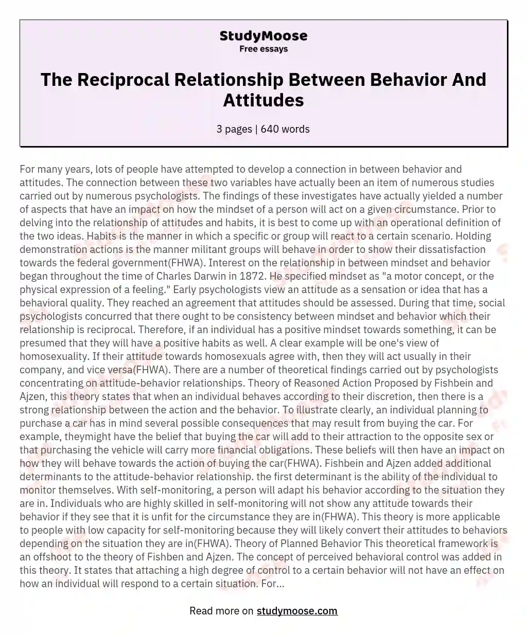 The Reciprocal Relationship Between Behavior And Attitudes essay