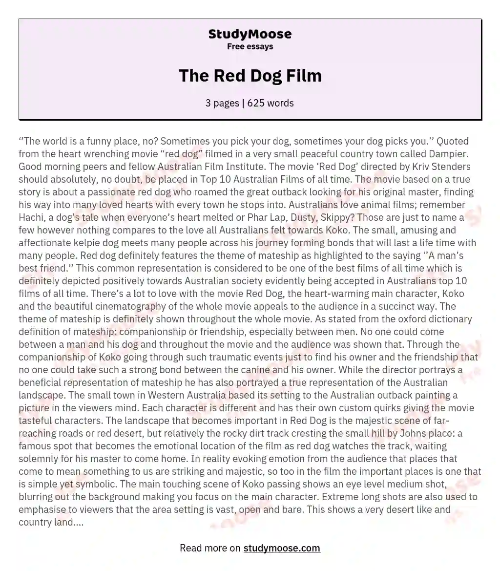 The Red Dog Film essay
