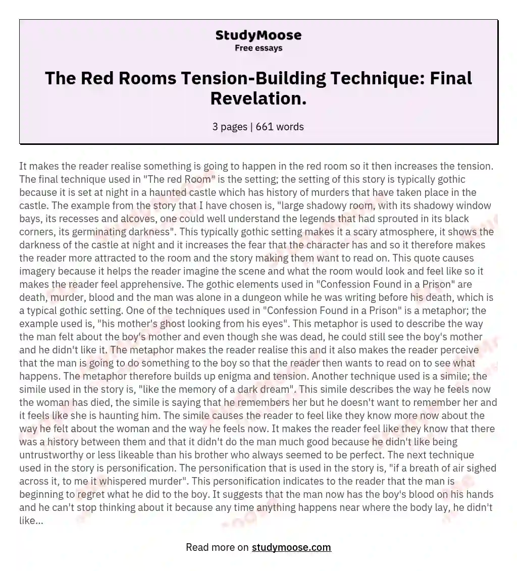 The Red Rooms Tension-Building Technique: Final Revelation. essay
