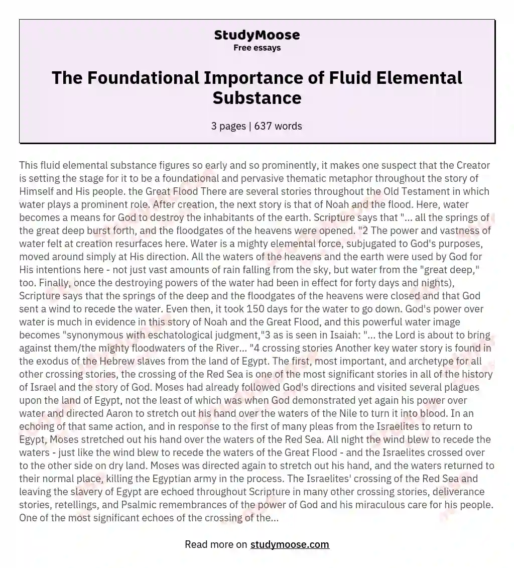 The Foundational Importance of Fluid Elemental Substance essay