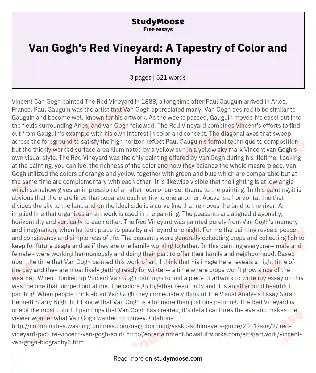 Van Gogh's Red Vineyard: A Tapestry of Color and Harmony essay
