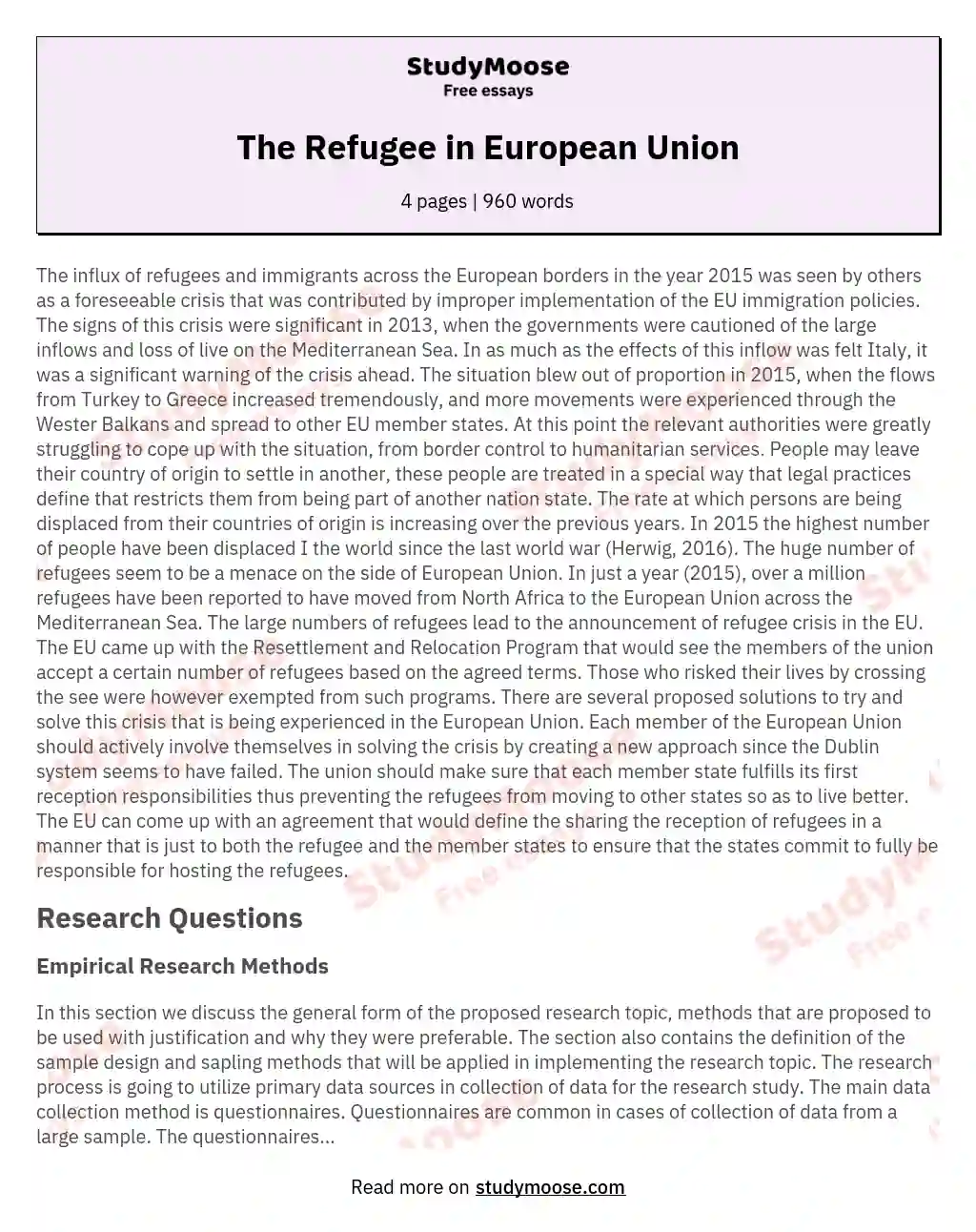 The Refugee  in European Union