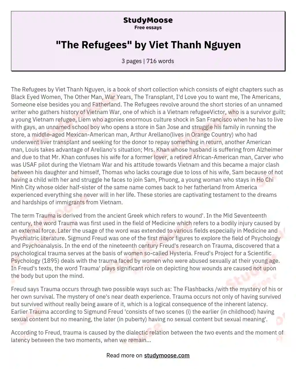 "The Refugees" by Viet Thanh Nguyen essay