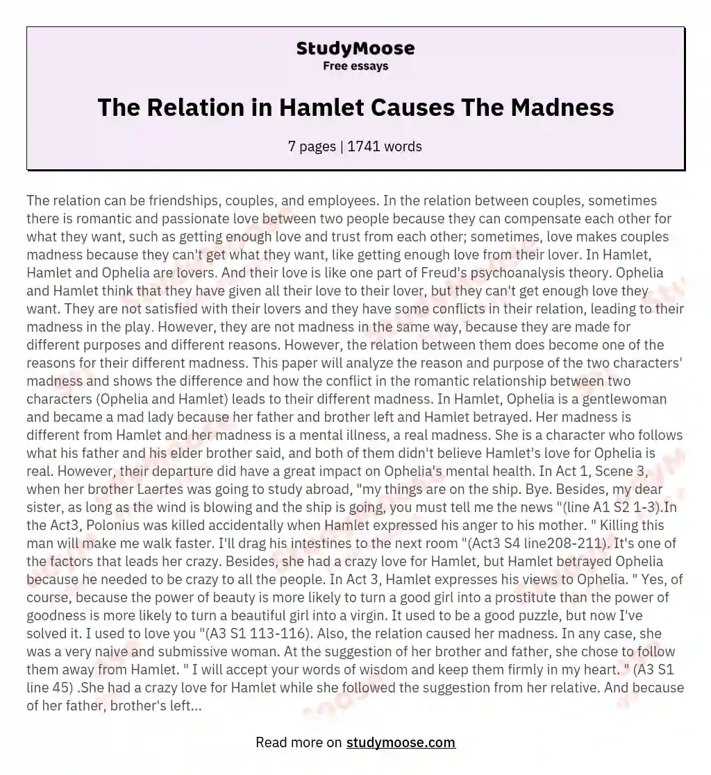 The Relation in Hamlet Causes The Madness essay