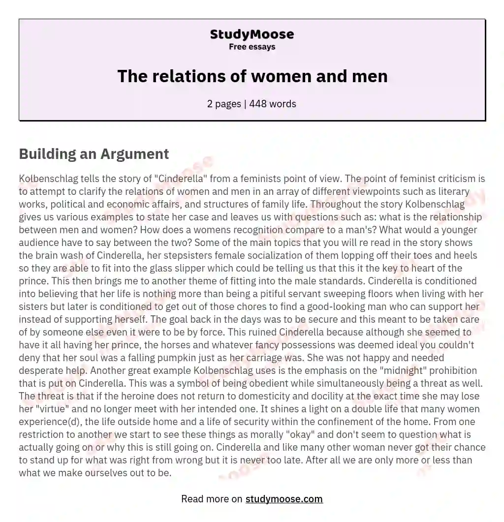 The relations of women and men essay