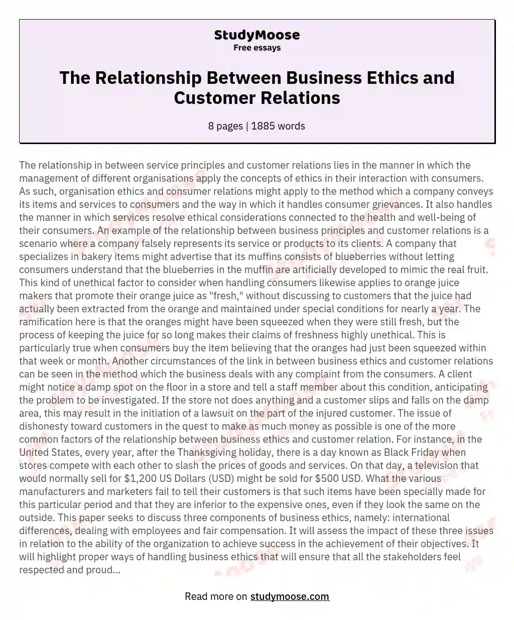 The Relationship Between Business Ethics and Customer Relations essay