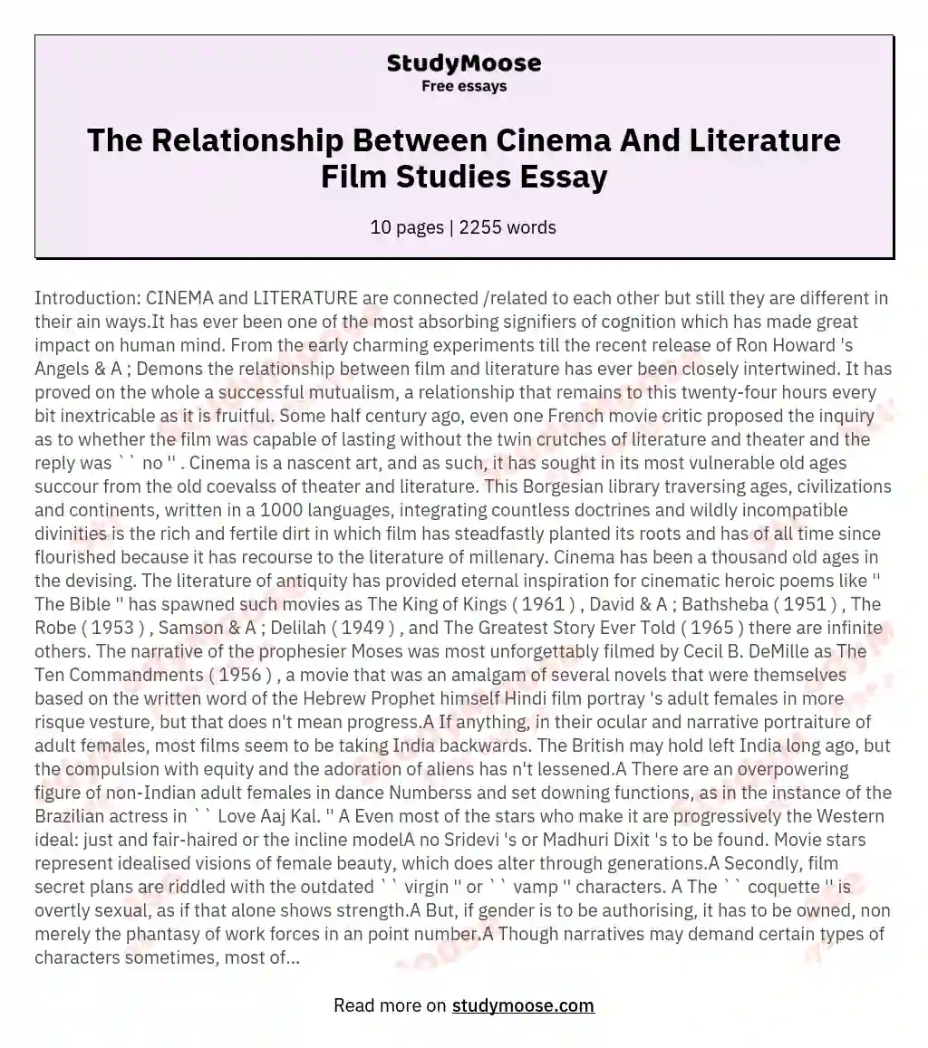 The Relationship Between Cinema And Literature Film Studies Essay