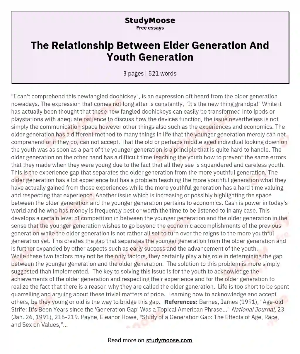 The Relationship Between Elder Generation And Youth Generation