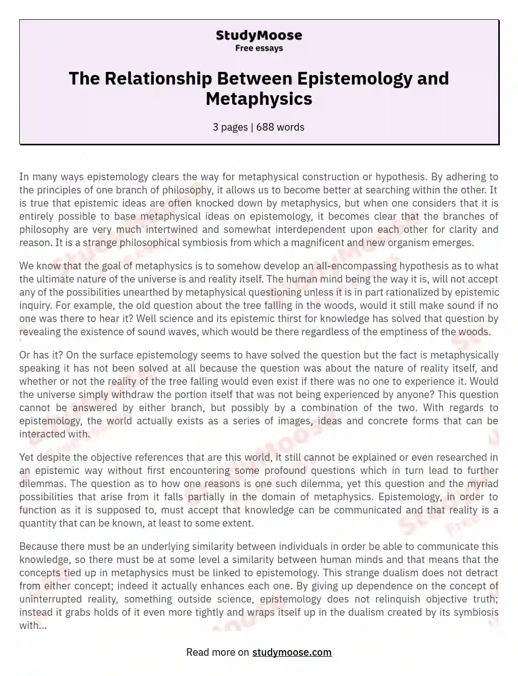 The Relationship Between Epistemology and Metaphysics essay