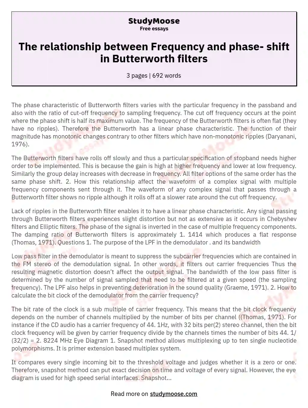 The relationship between Frequency and phase- shift in Butterworth filters