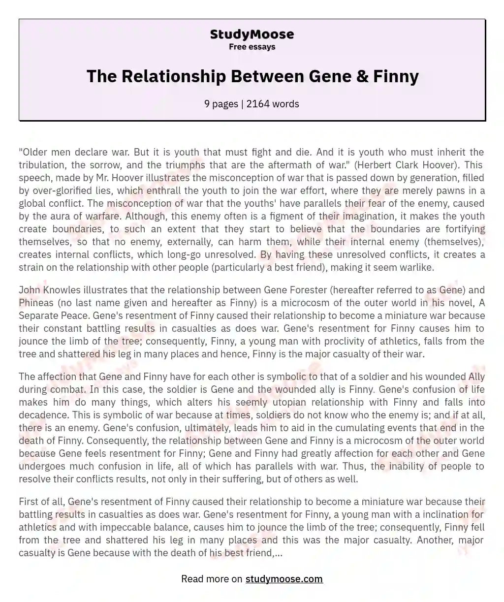 The Relationship Between Gene & Finny essay