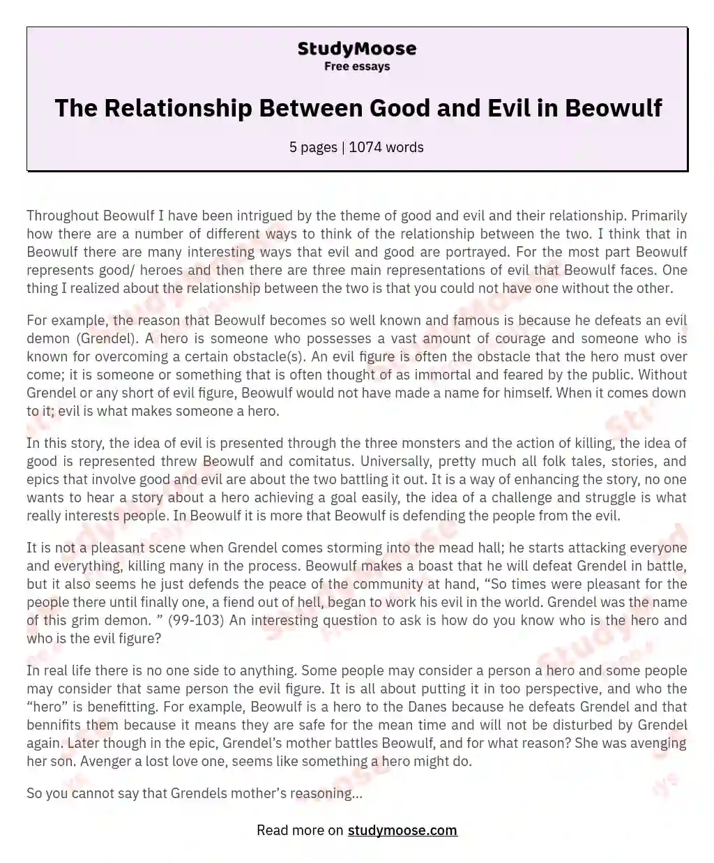 The Relationship Between Good and Evil in Beowulf