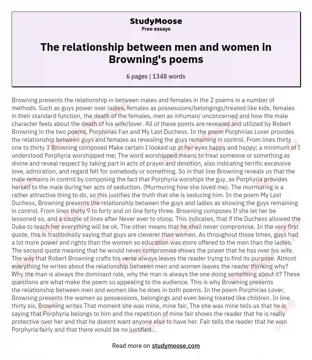 The relationship between men and women in Browning's poems essay