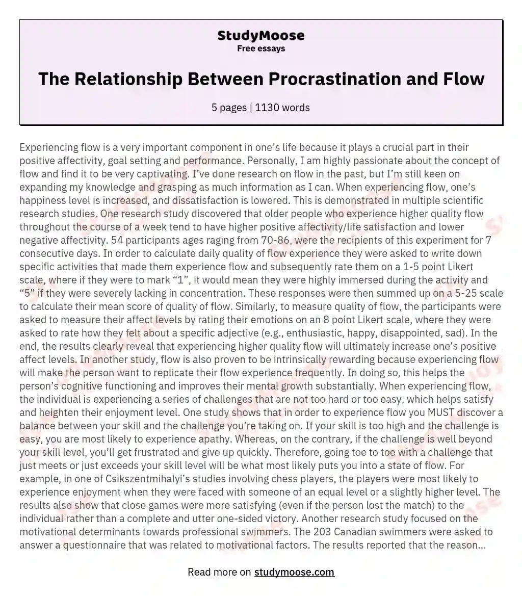 The Relationship Between Procrastination and Flow essay