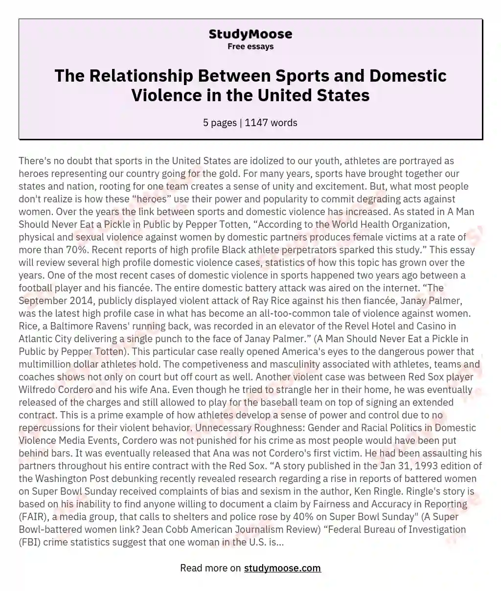 The Relationship Between Sports and Domestic Violence in the United States essay